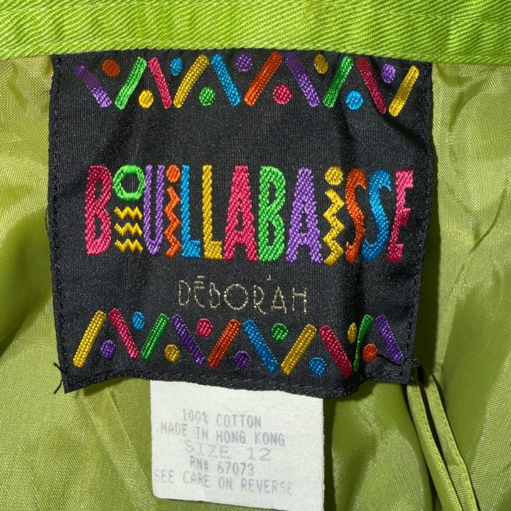 Vintage Bouillabaisse Deborah Lime Green High Waist Cotton Straight Leg Pants 12 - Picture 3 of 10